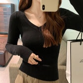 【ブラック】薄手 Vネックニットソー