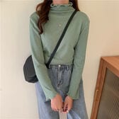 【グリーン】レディース フリルハイネック