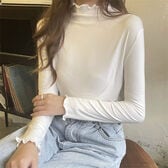 【ホワイト】レディース フリルハイネック