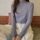 【パープル】レディース フリルハイネック