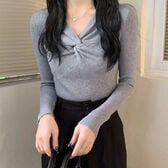【グレー】ツイストニットセーター