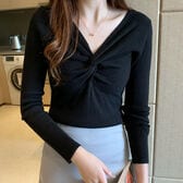 【ブラック】ツイストニットセーター