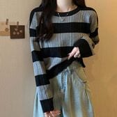 【グレーブラック】ボーダー柄ニット