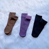 【3足セット】裏起毛ソックス 靴下 冷え取り靴下（A：ブラック／パープル／ブラウン）