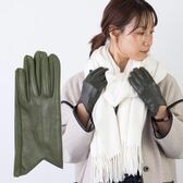 【カーキ】フェイクレザー あたたかくおしゃれな裏起毛手袋