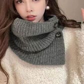 【グレー】ボタン付きニットスヌード