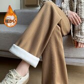 【キャメル】裏起毛 ウエストゴムワイドパンツ