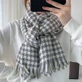 【グレーホワイト】千鳥格子柄ストール