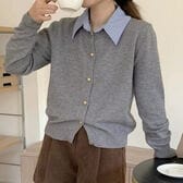 【グレー】襟付き長袖ニットセーター