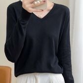 【ブラック】薄手Vネックニット