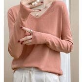 【ピンク】薄手Vネックニット