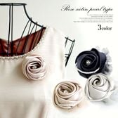 【ネイビー】サテンローズコサージュ パール