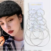 【シルバー】レディースフープピアス6セット