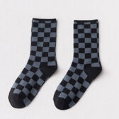 【ブラックグレー】ブロックチェック柄ソックス