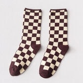 【ベージュブラウン】ブロックチェック柄ソックス