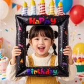 【ブラック＋ランダム】お誕生日の記念撮影に！バースデーフォトフレームバルーン【2種】
