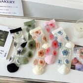 【5足セット】透け感で魅せる、華やか足元。花柄チュールソックス