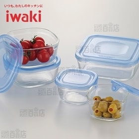 [計5点]AGC(IWAKI)/角型5点セット(アクアブルー) PS-NPR-5B | フタをしたままレンジOK！便利なガラス製容器。食卓に並べてもスタイリッシュ！