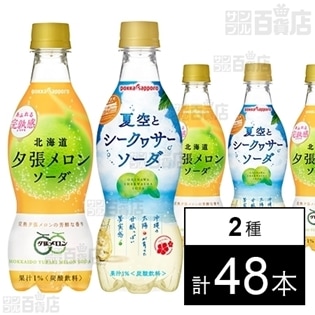北海道夕張メロンソーダ 420mlPET／夏空とシークヮサーソーダ 420mlPET