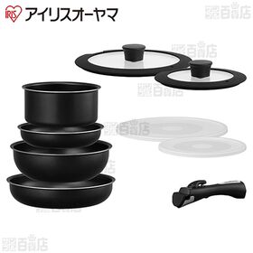【ブラックメタリック】アイリスオーヤマ/ダイヤモンドコートパン 9点セット(ガス火対応)/NTF-SEG9