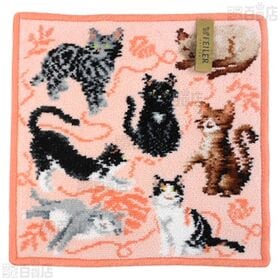 【FLUFFY FRIENDS(アプリコット)/BEN BAER FAMILY(オフホワイト)】フェイラーハンドタオル 25×25cm