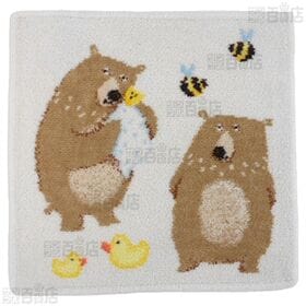 【FLUFFY FRIENDS(アプリコット)/BEN BAER FAMILY(オフホワイト)】フェイラーハンドタオル 25×25cm