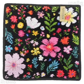 【FLOWER POWER(ブラック)/Tour de paris(ラズベリー)】フェイラーハンドタオル 25×25cm