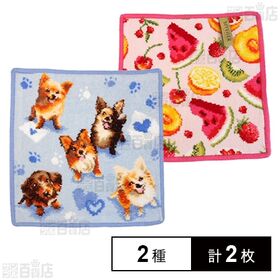 【WITH LOVE AND PAWS(ライトブルー)/FRUIT POTPOURRI(アザレア)】フェイラーハンドタオル 25×25cm