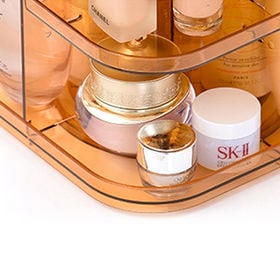 【オレンジ】360度回転式コスメ収納