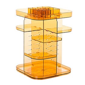 【オレンジ】360度回転式コスメ収納