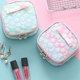 【2個セット】フラワースクエアポーチ/ブルーグリーン