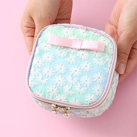【2個セット】フラワースクエアポーチ/ブルーグリーン