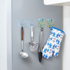 【4個セット／ボタニカルブルー×グレー】面で貼る魔法のフック