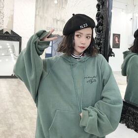 【グリーン/M】オーバーサイズパーカー | 裏起毛で暖かい♪カラバリも可愛い韓国ファッション