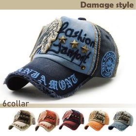 【オレンジ】キャップ 帽子 メンズ レディース キャップ ダメージ 加工 刺繍