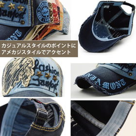 【オレンジ】キャップ 帽子 メンズ レディース キャップ ダメージ 加工 刺繍