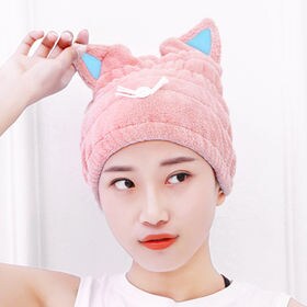 【ピンク】猫耳　タオルキャップ ドライキャップ タオルドライ ヘアキャップ ヘアターバン