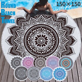 【E】ビーチタオル 丸型 円型 大判 タオル ビーチマット バスタオル ソファ ブランケット ラグ