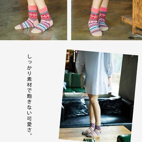 【ブルー】レディース 靴下 5足セット 秋冬 暖かい かわいい ソックス 22-25cm