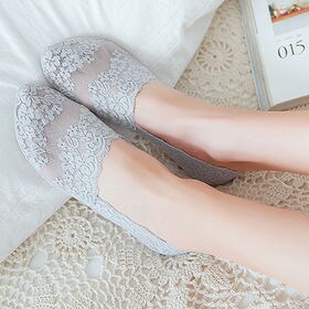 【グレー/3足】脱げないシースルーカバーソックス（深履きタイプ）