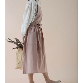 【スモークピンク】撥水加工 エプロン ロング かわいい おしゃれ レディース 無地 ドレス 北欧