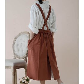 【パーシモンレッド】撥水加工 エプロン ロング かわいい おしゃれ レディース 無地 ドレス 北欧