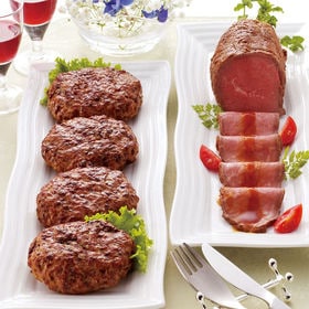 神戸牛ハンバーグ（100g×4個）とオーストラリア産牛ローストビーフ（250g）ソース付 | オーブンで焼きふんわりと仕上げたハンバーグと、真空低温調理で旨味を閉じ込めたローストビーフ
