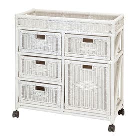 【ホワイト】天然籐ランドリーチェスト ワイド 3段