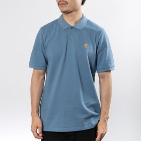 Sサイズ [CarharttWIP]ポロシャツ S/S CHASE PIQUE POLO ブルー | 襟付きのシンプルなポロシャツは夏場のビジネスシーンにも◎