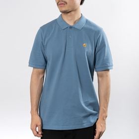 Mサイズ [CarharttWIP]ポロシャツ S/S CHASE PIQUE POLO ブルー | 襟付きのシンプルなポロシャツは夏場のビジネスシーンにも◎