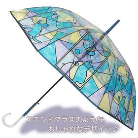 【猫と蝶ピンク】傘 レディース 大きめ 長傘 ステンドグラス 8本骨 ジャンプ ワンタッチ