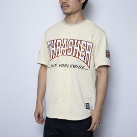 Sサイズ[HUF×THRASHER]Tシャツ CENTER FIELD BASEBALL ベージュ | 人気の二大スケーターブランドのコラボコレクション！