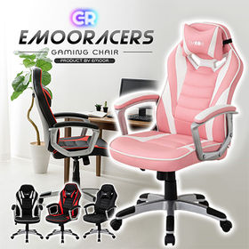 [ピンク] EMOORACERS/ゲーミング チェア  (ヘッドレスト付き ※取り外し可能) | 長時間座っても疲れにくい座面。省スペース設計なので広がる使用シーン！テレワークなどにも。