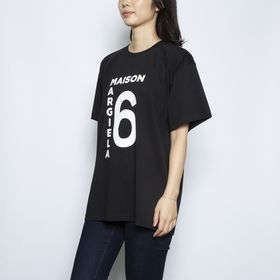 Lサイズ[MM6 Maison Margiela]Tシャツ LOGO T-SHIRTS ブラック | オーバーサイズで華奢見えを叶えます♪ロゴでブランドアピールも◎